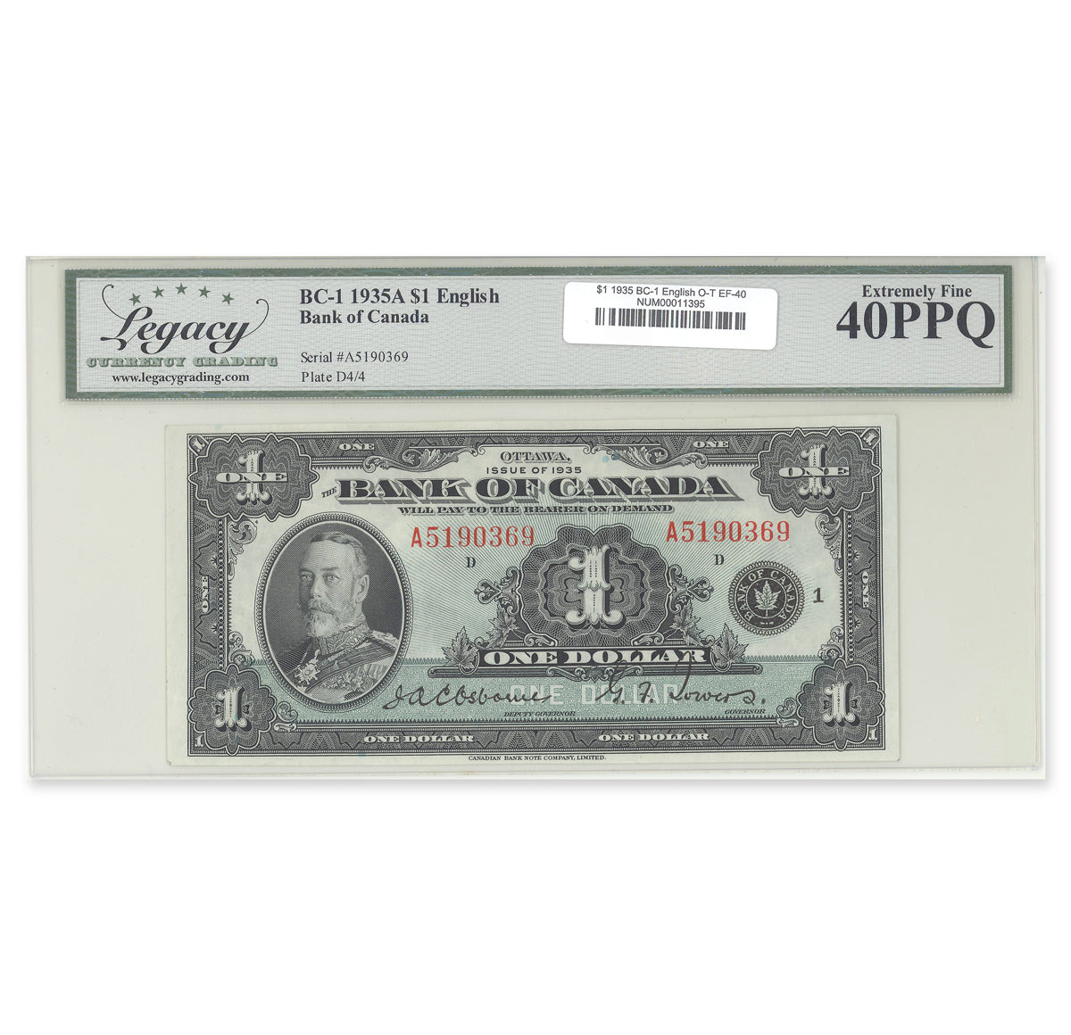 $1 1935 BC-1 English Osborne-Towers Prefix A Legacy EF-40 PPQ
