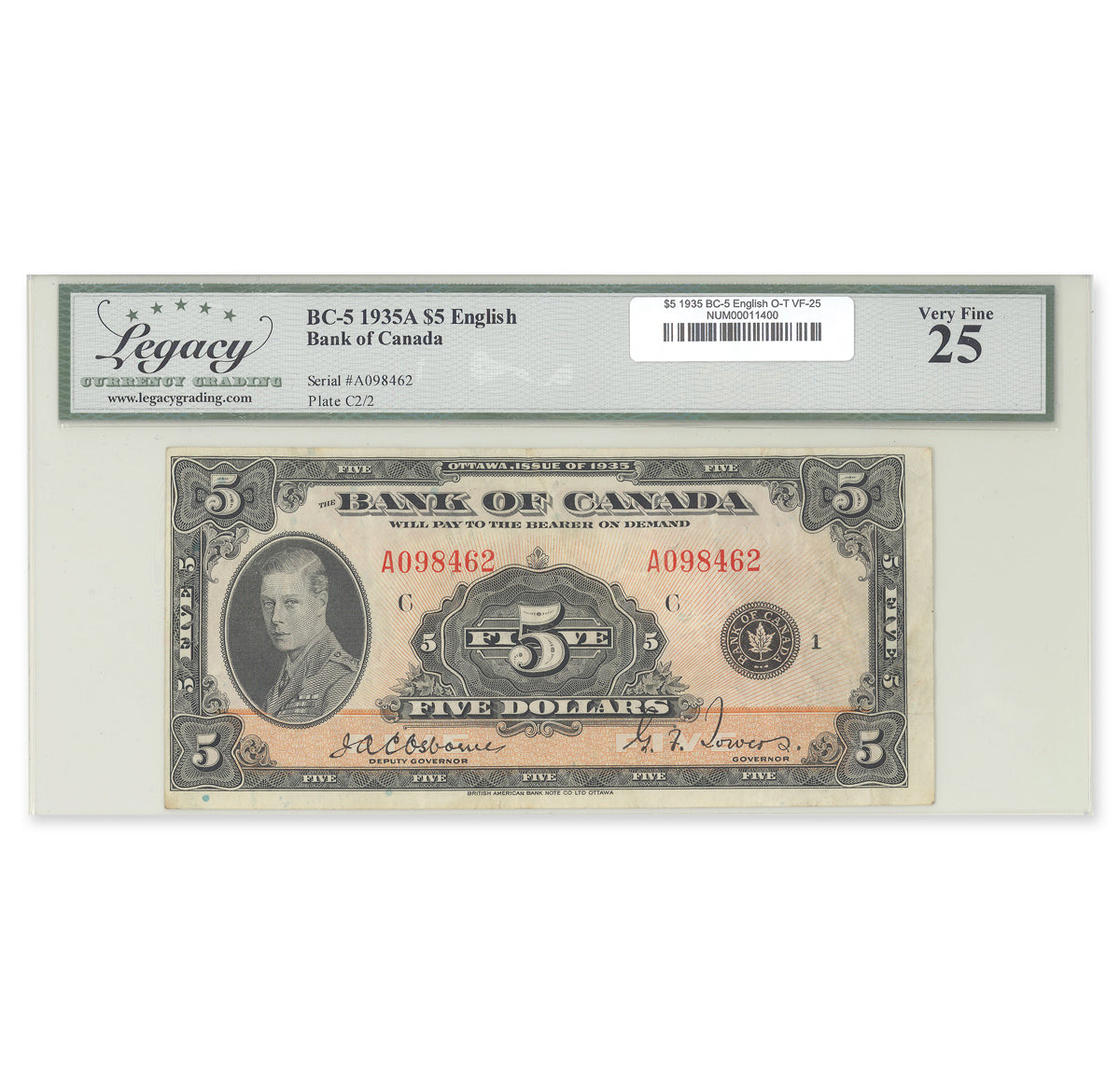 $5 1935 BC-5 English Osborne-Towers Prefix A Legacy VF-25