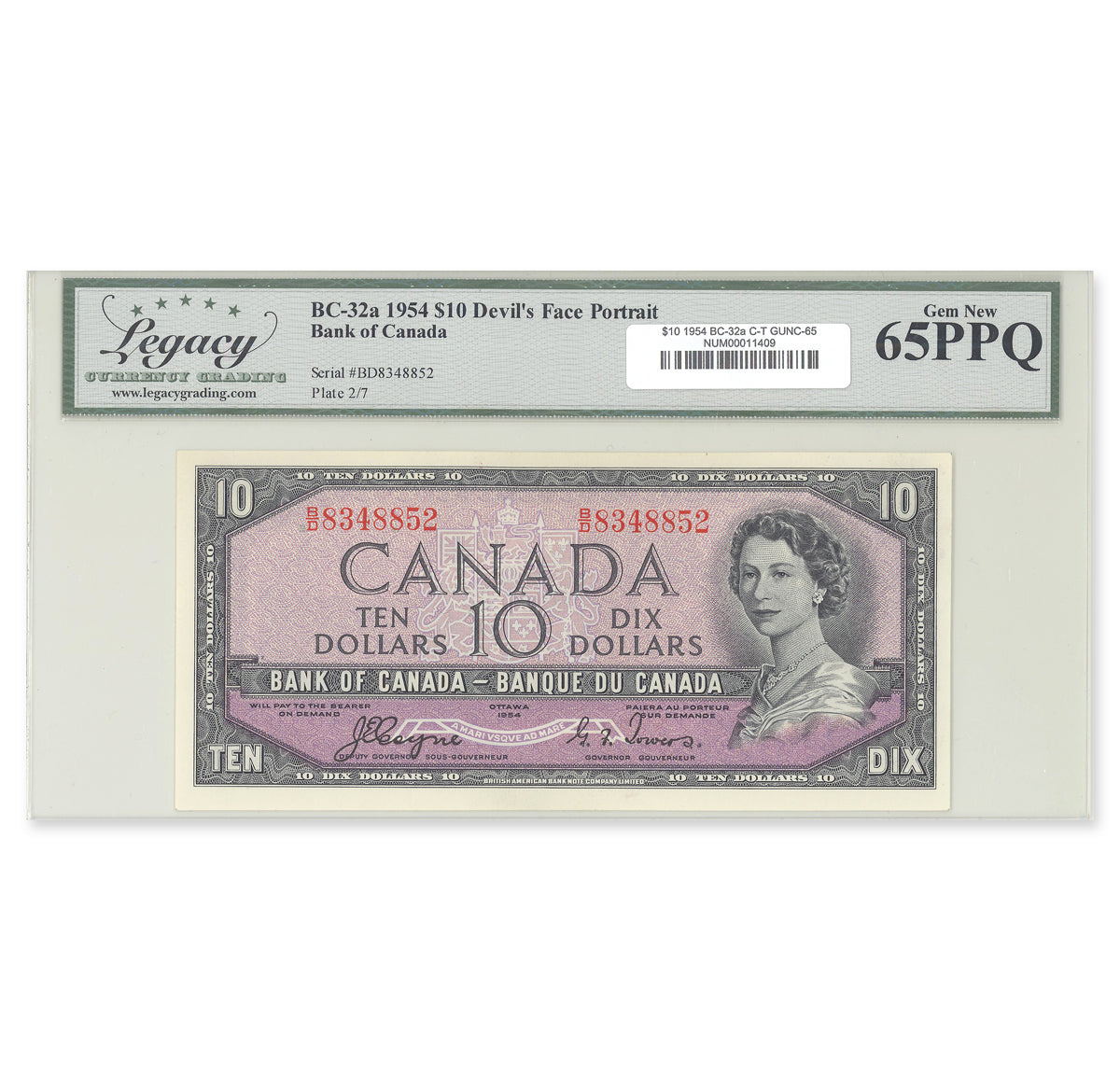 $10 1954 Devil's Face Series BC-32a Coyne-Towers Prefix B/D Legacy GUNC-65 PPQ