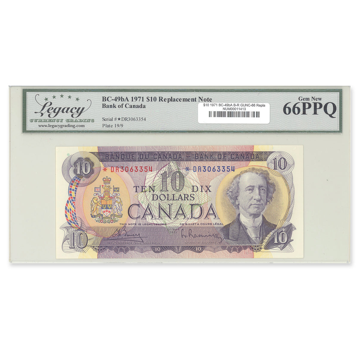 $10 1971 BC-49bA Replacement Bouey-Rasminsky Prefix *DR Legacy GUNC-66 PPQ