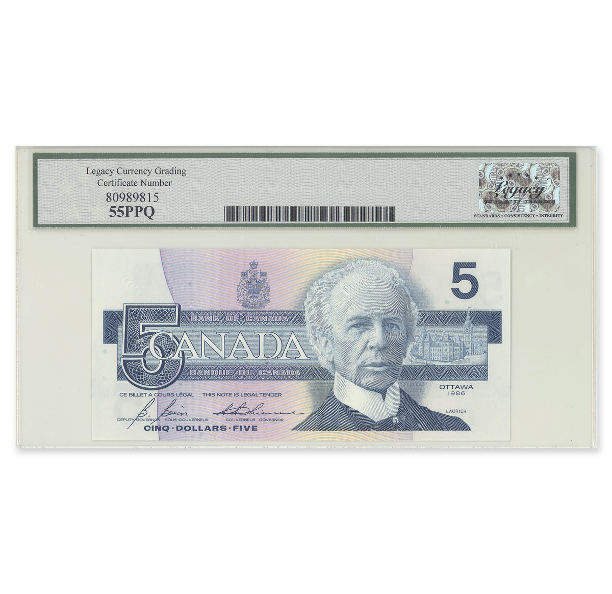 $5 1986 BC-56c-E3-iv Consecutive Printing Error Bonin-Thiessen Prefix GOM Legacy AU-55 PPQ