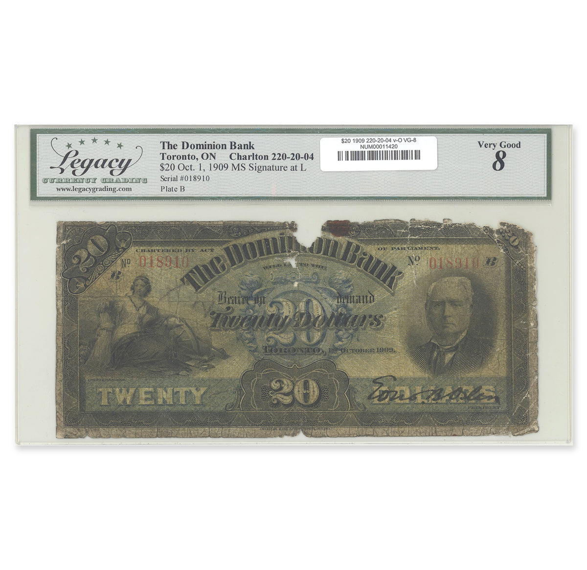 $20 1909 220-20-04 Dominion Bank various-Osler Legacy VG-8