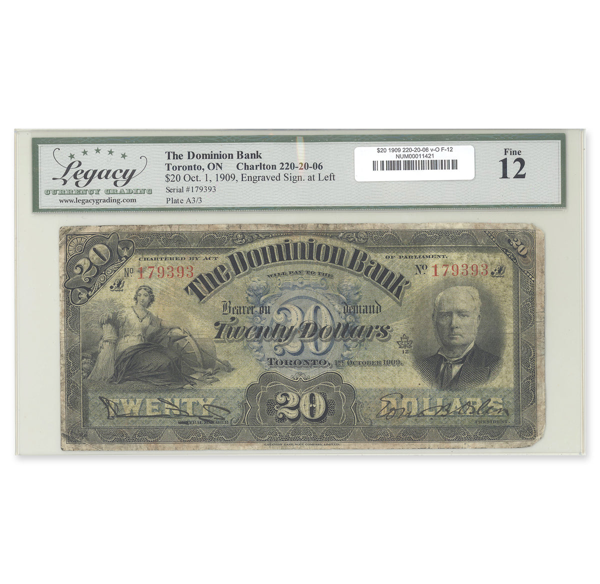 $20 1909 220-20-06 Dominion Bank various-Osler Legacy F-12