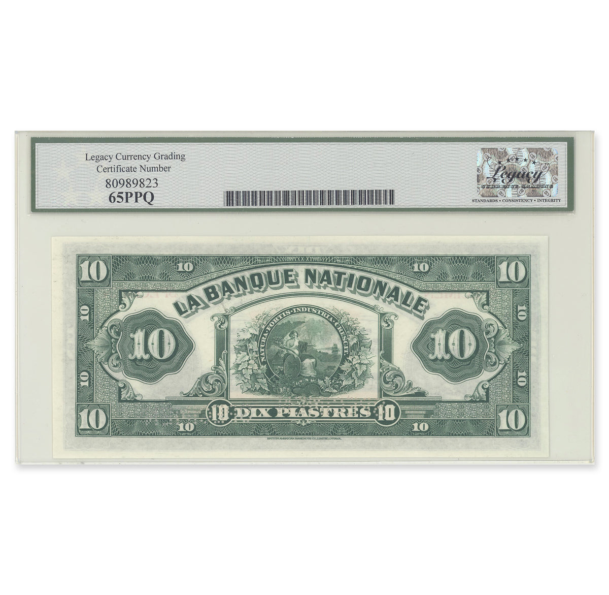 $10 1922 510-22-04S Specimen Le Banque Nationale Legacy GUNC-65 PPQ