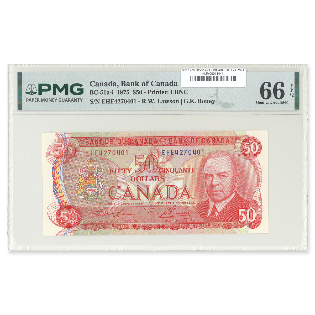 $50 1975 BC-51a-i Lawson-Bouey Prefix EHE PMG GUNC-66
