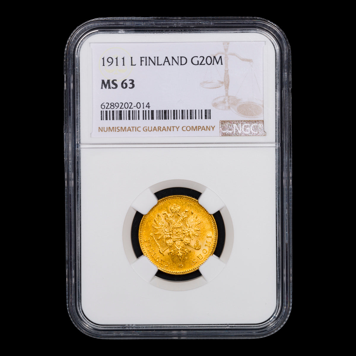 Finland Nicholas II Gold 20 Markaa 1911 L MS-63