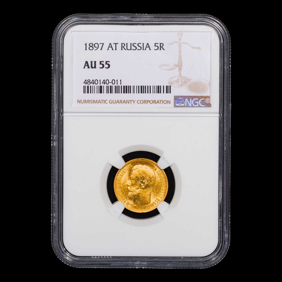 Russia Nicholas II Gold 5 Roubles 1897 АГ AU-55