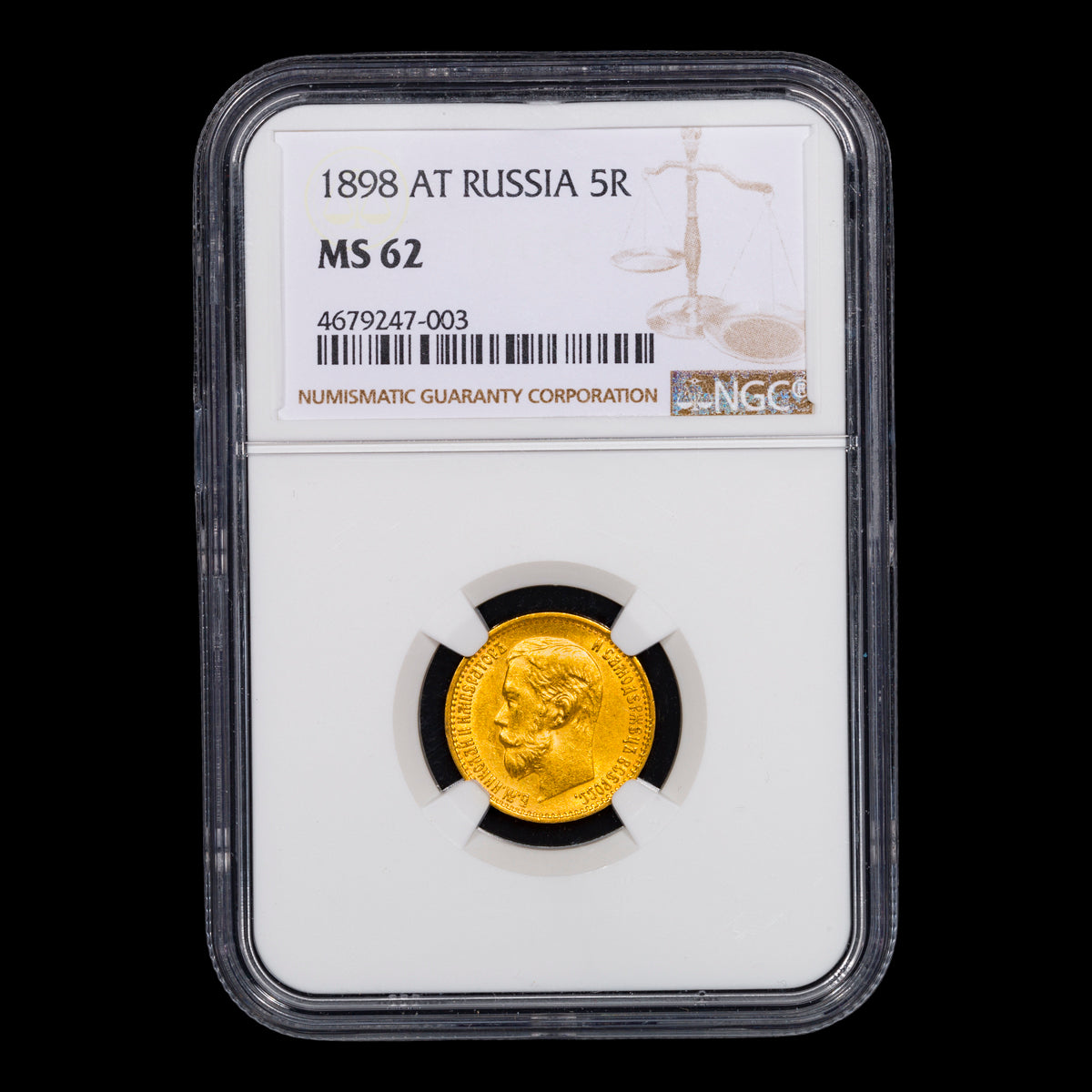 Russia Nicholas II Gold 5 Roubles 1898 АГ MS-62