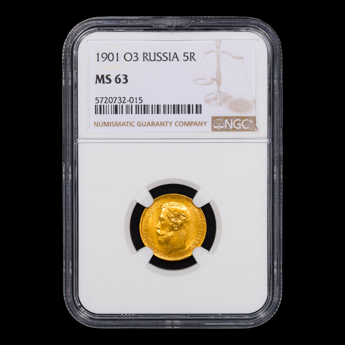 Russia Nicholas II Gold 5 Roubles 1901 ФЗ MS-63