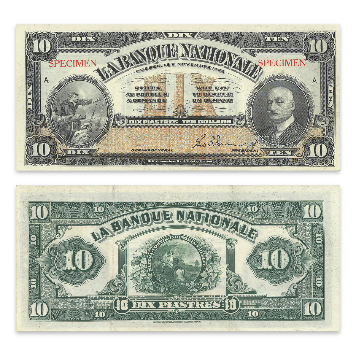 $10 1922 Specimen 510-22-04S Specimen Le Banque Nationale
