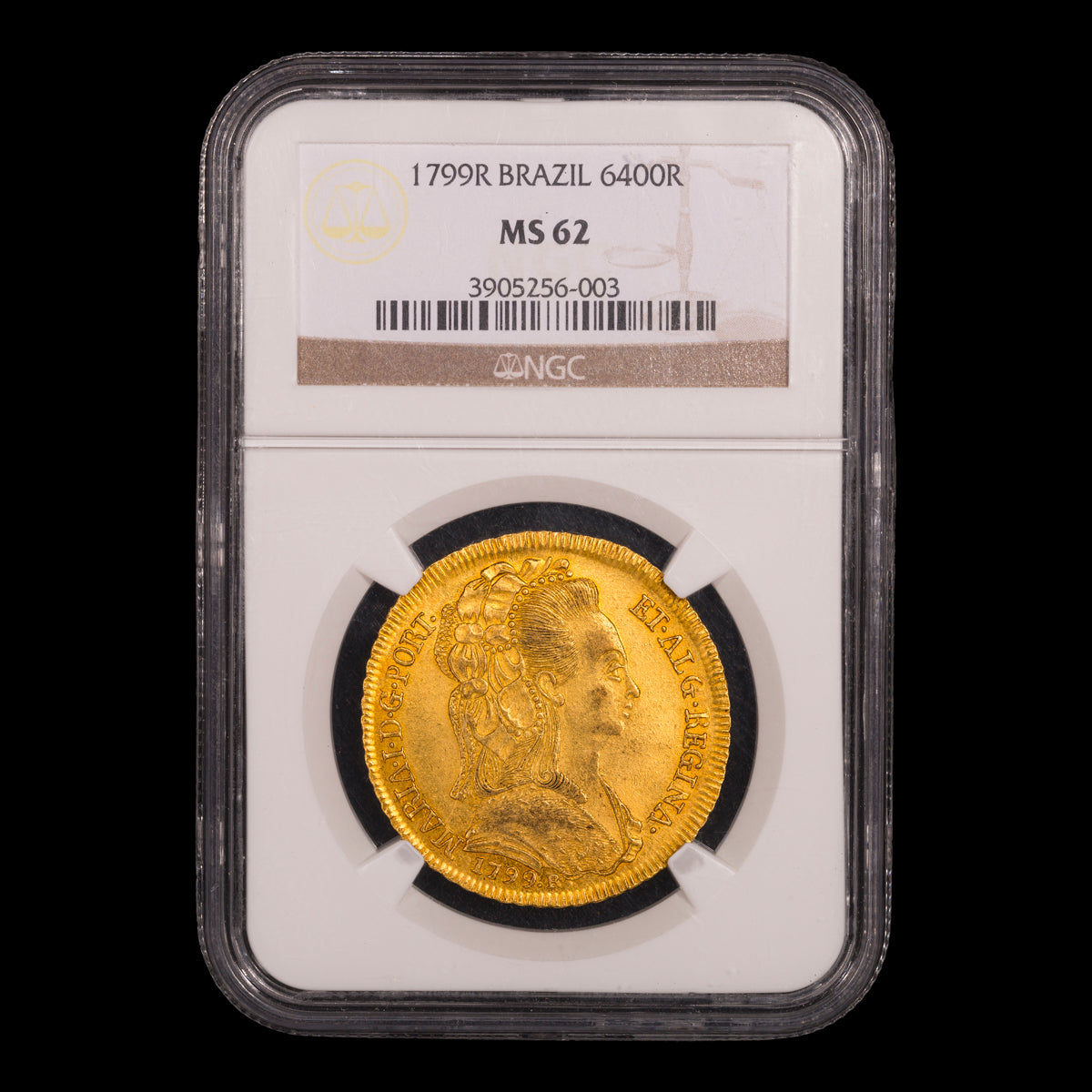 Brazil Maria I Gold 6400 Reis 1799 R MS-62