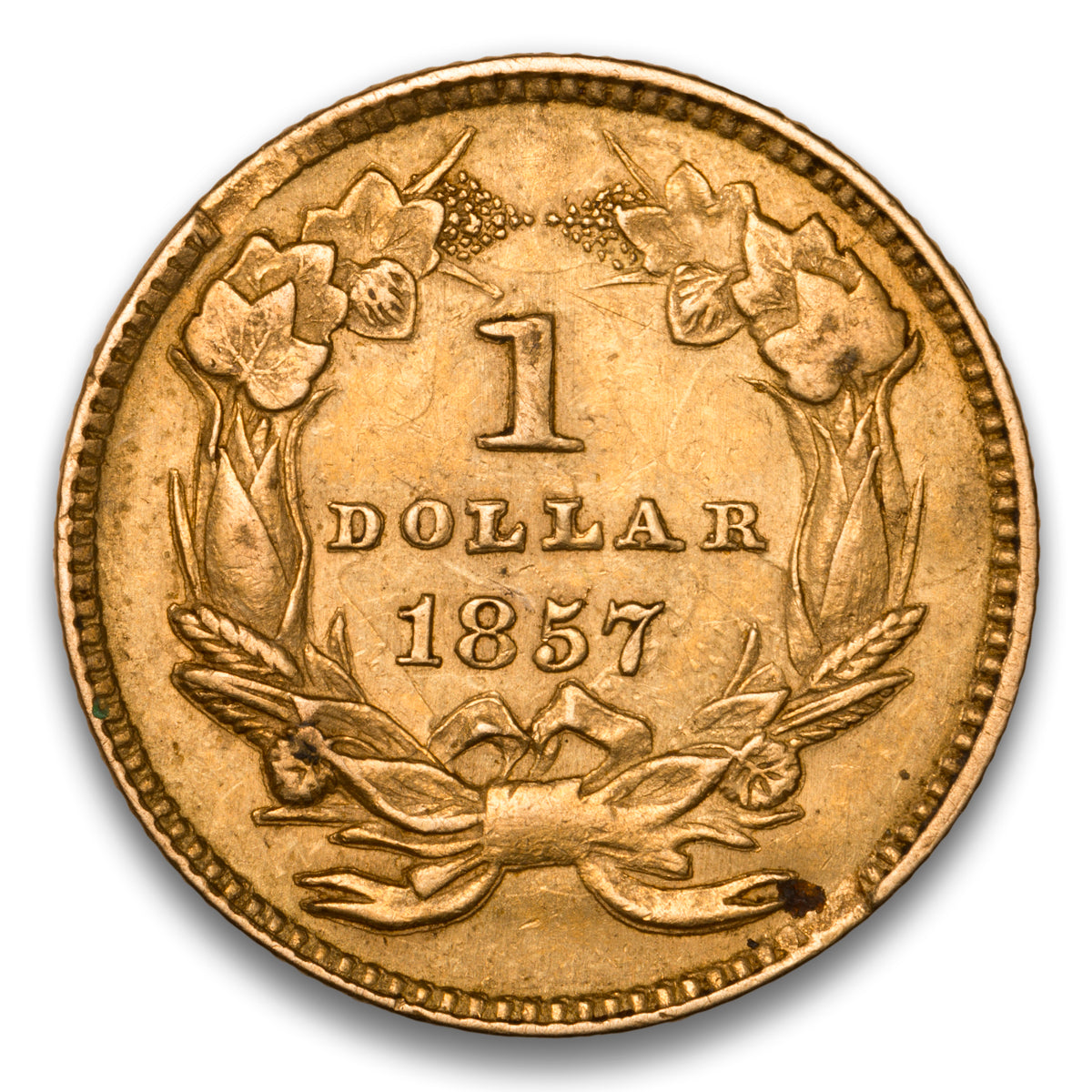 US $1 Gold Type 3 1857 AU-50