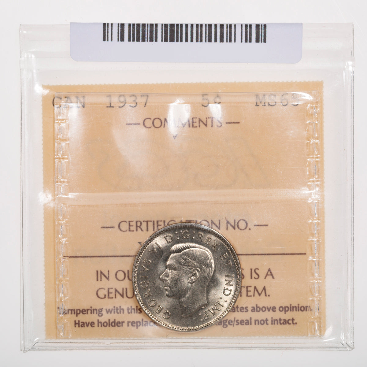 5 Cent 1937 ICCS MS-65