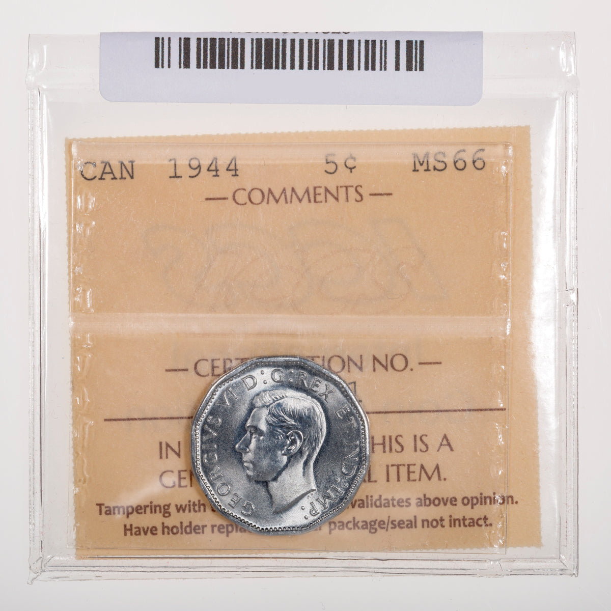 5 Cent 1944 ICCS MS-66