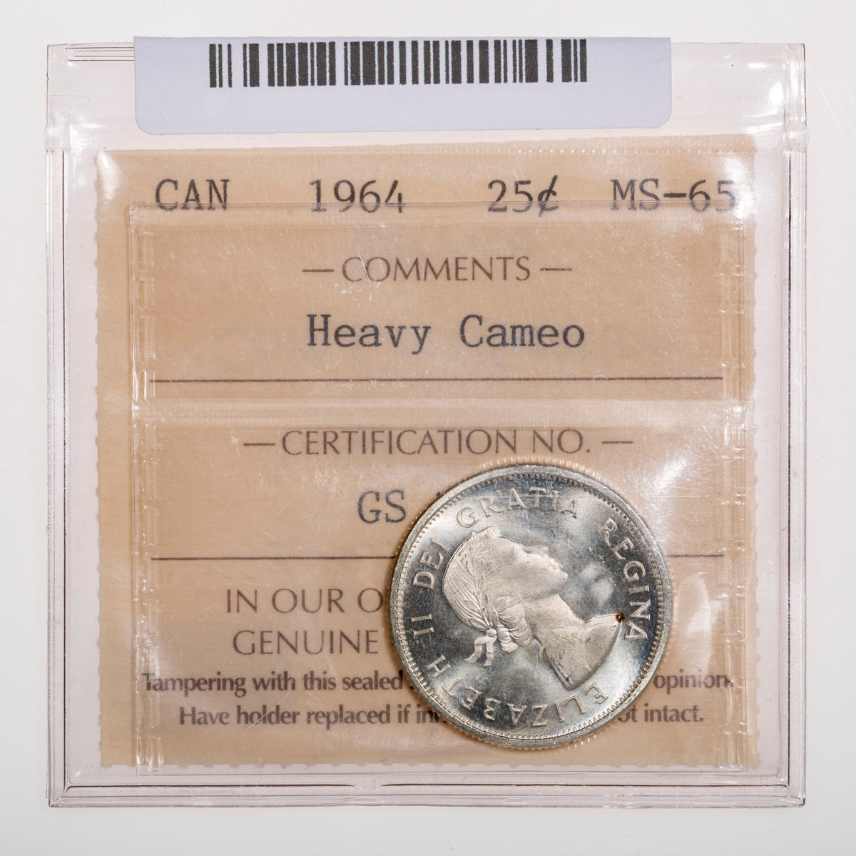 25 Cent 1964 ICCS MS-65 Heavy Cameo