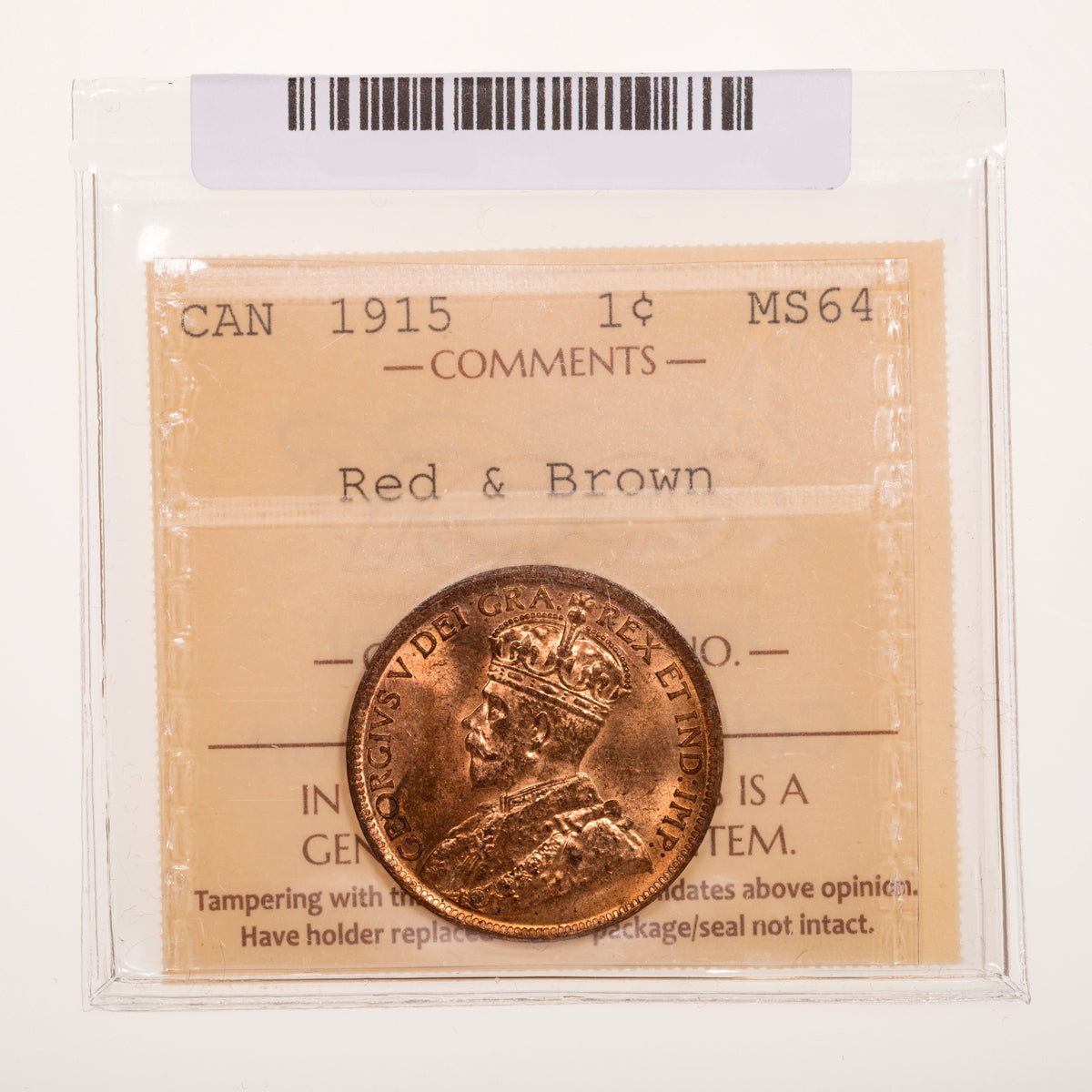 1 Cent 1915 ICCS MS-64 Red & Brown