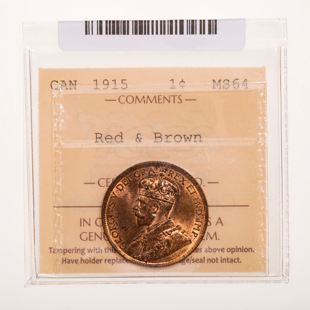 1 Cent 1915 ICCS MS-64 Red & Brown