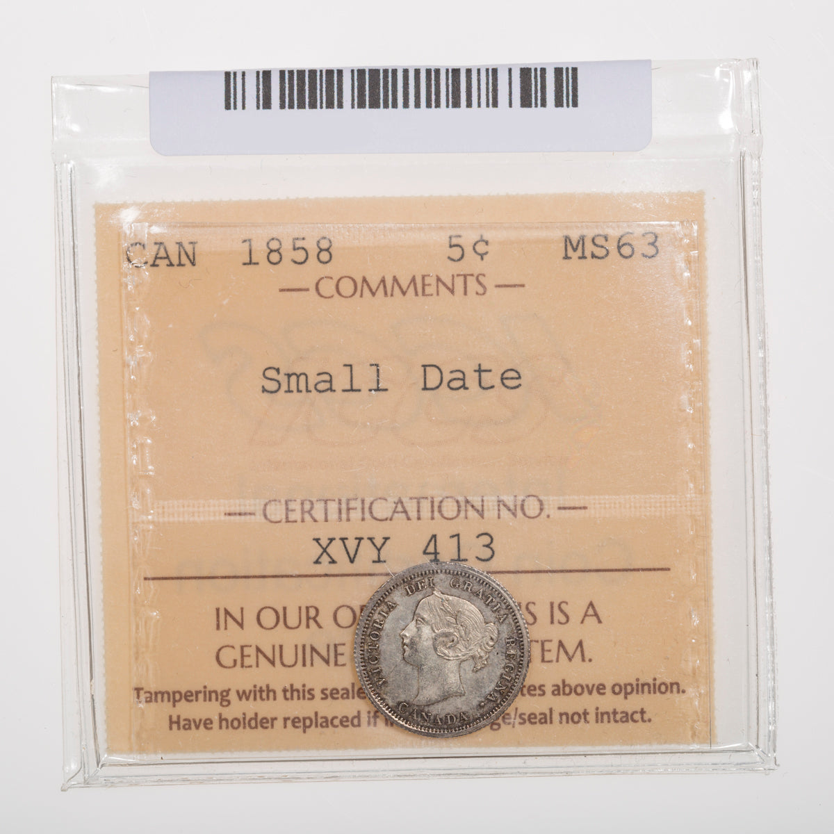 5 Cent 1858 Small Date ICCS MS-63