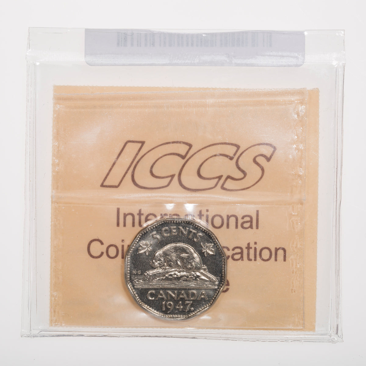 5 Cent 1947 Maple Leaf ICCS MS-65