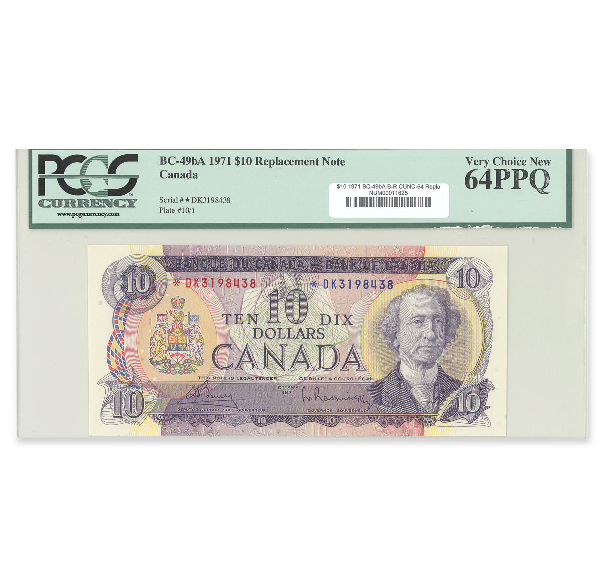 $10 1971 BC-49bA Replacement Bouey-Rasminsky Prefix *DK PCGS CUNC-64 PPQ