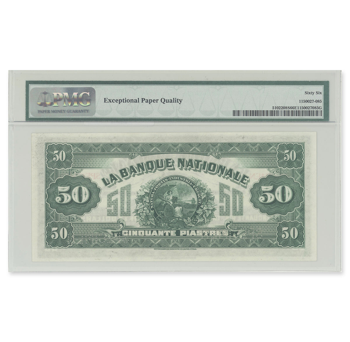 $50 1922 510-220-08S Specimen Le Banque Nationale PMG GUNC-66 EPQ