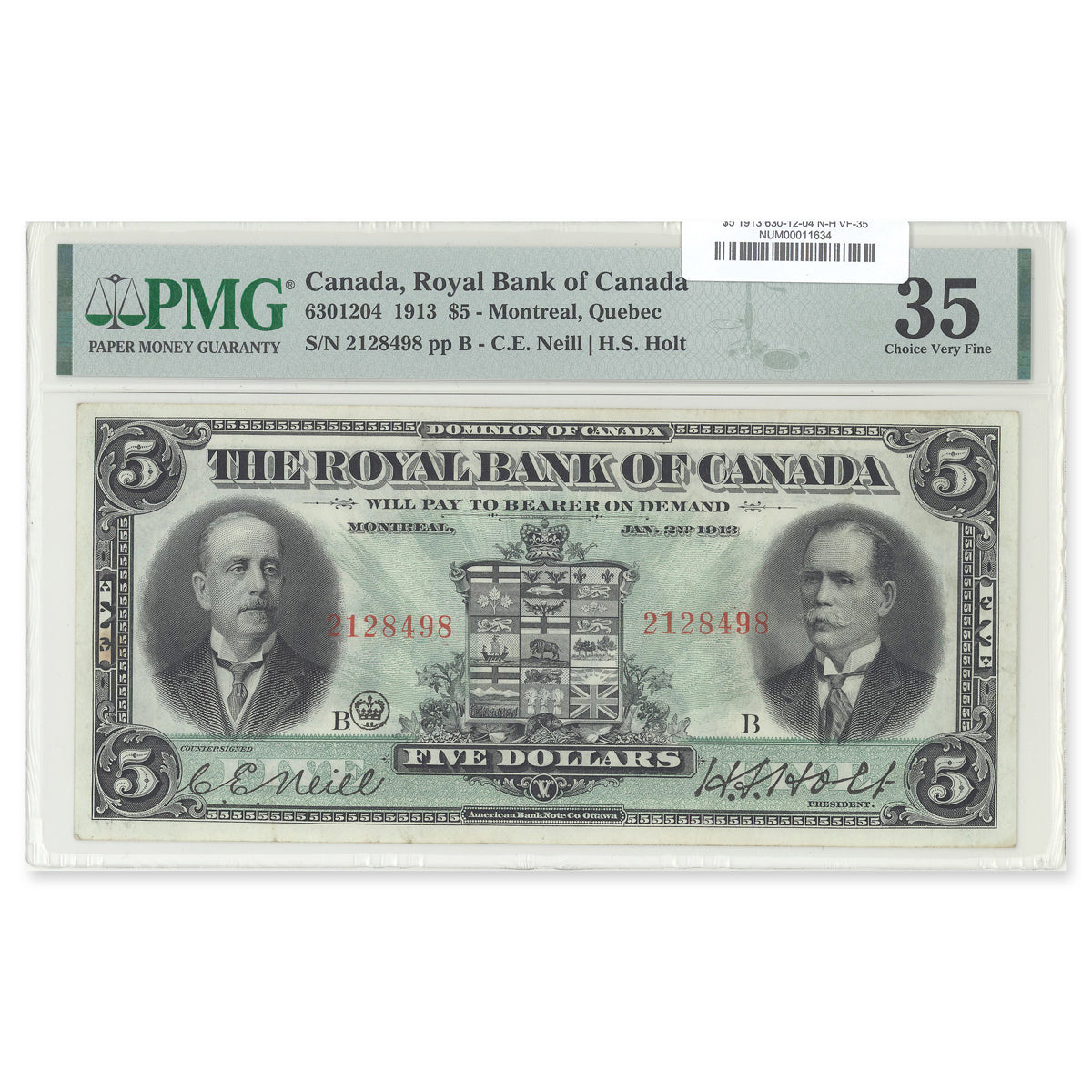 $5 1913 630-12-04 Royal Bank of Canada Neill-Holt PMG VF-35