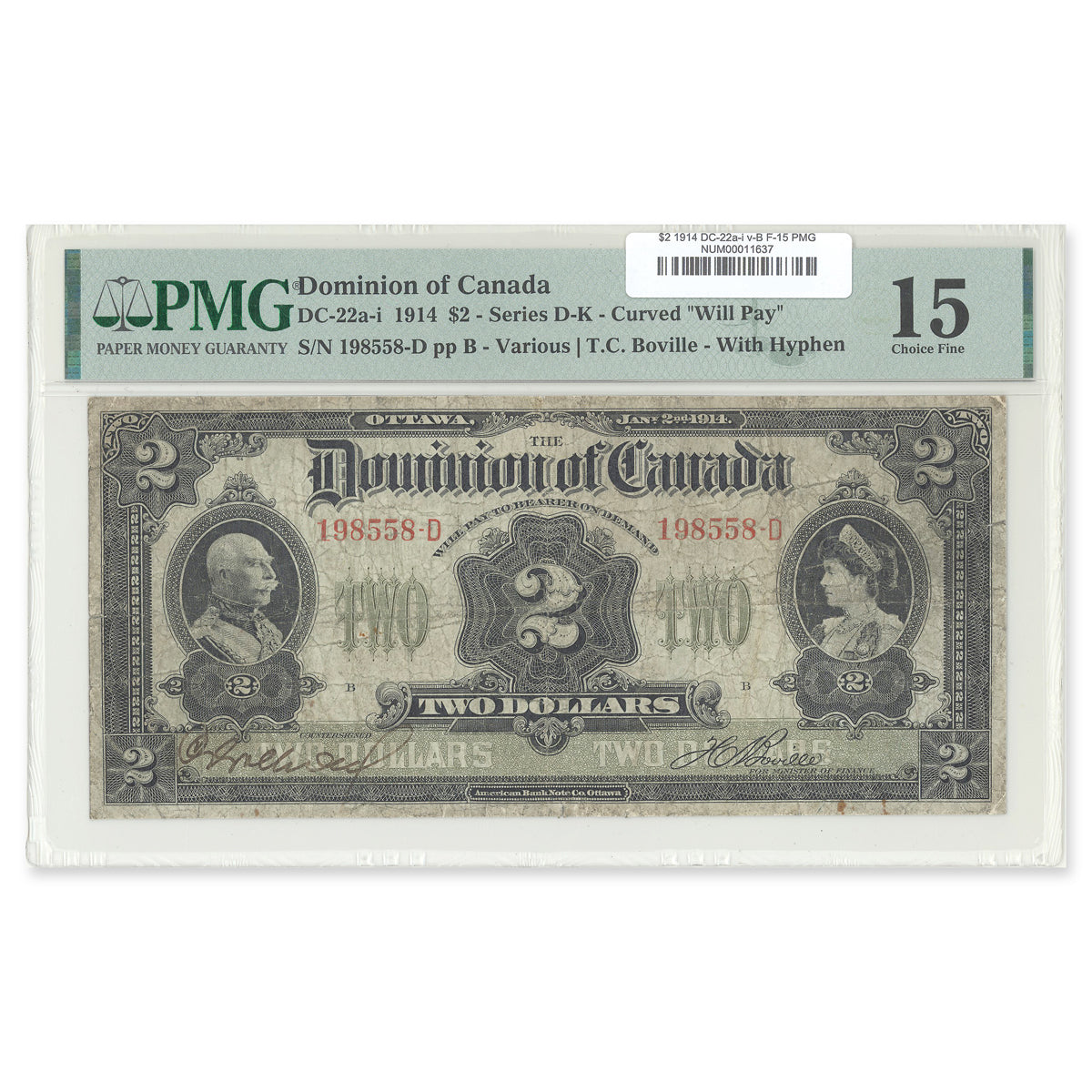 $2 1914 DC-22a-i various-Boville Suffix D PMG F-15