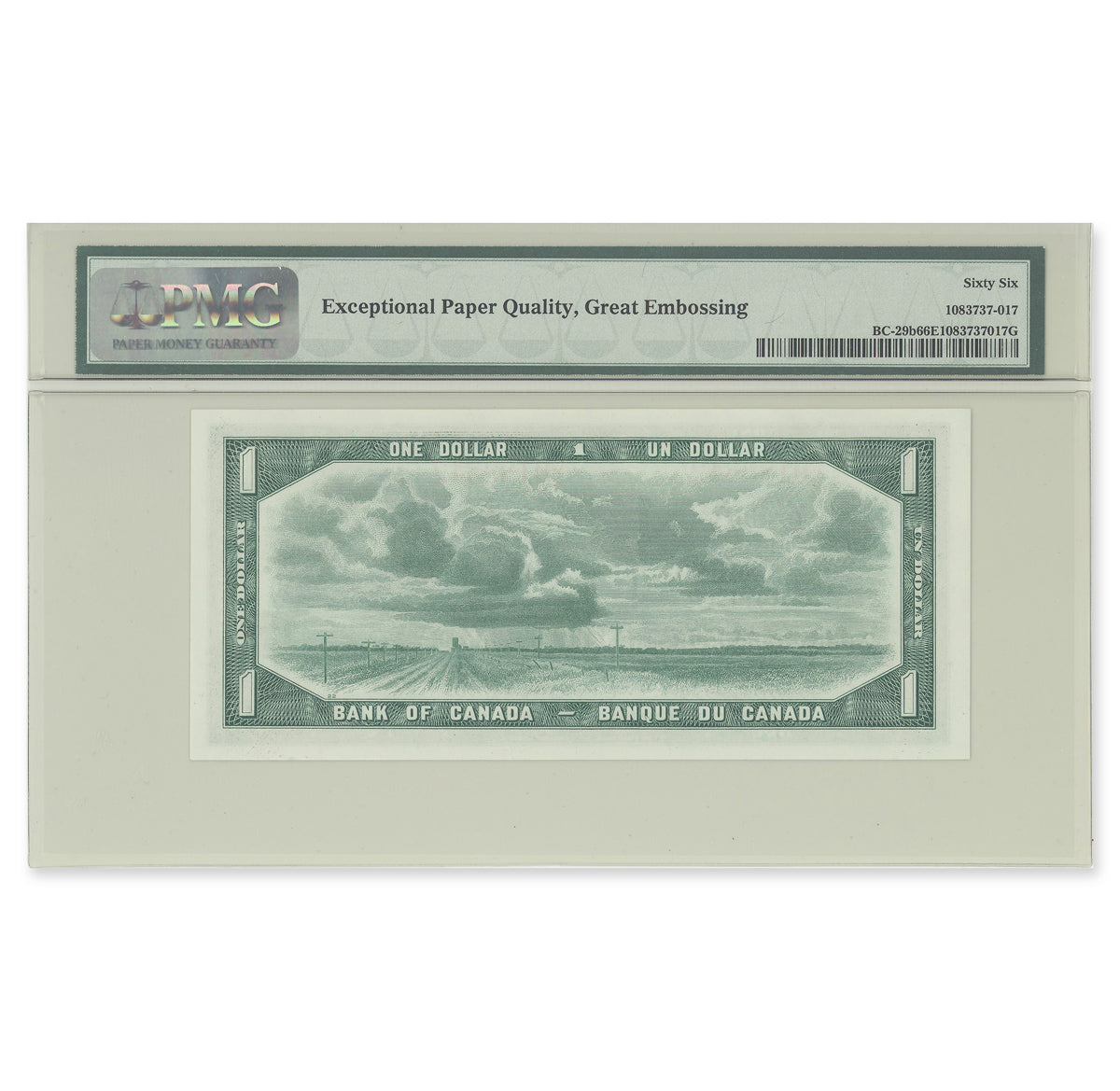$1 1954 Devil's Face Series BC-29b Beattie-Coyne Prefix L/A PMG GUNC-66 EPQ