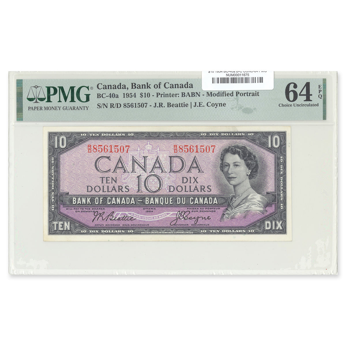 $10 1954 Modified Series BC-40a Beattie-Coyne Prefix R/D PMG CUNC-64 EPQ