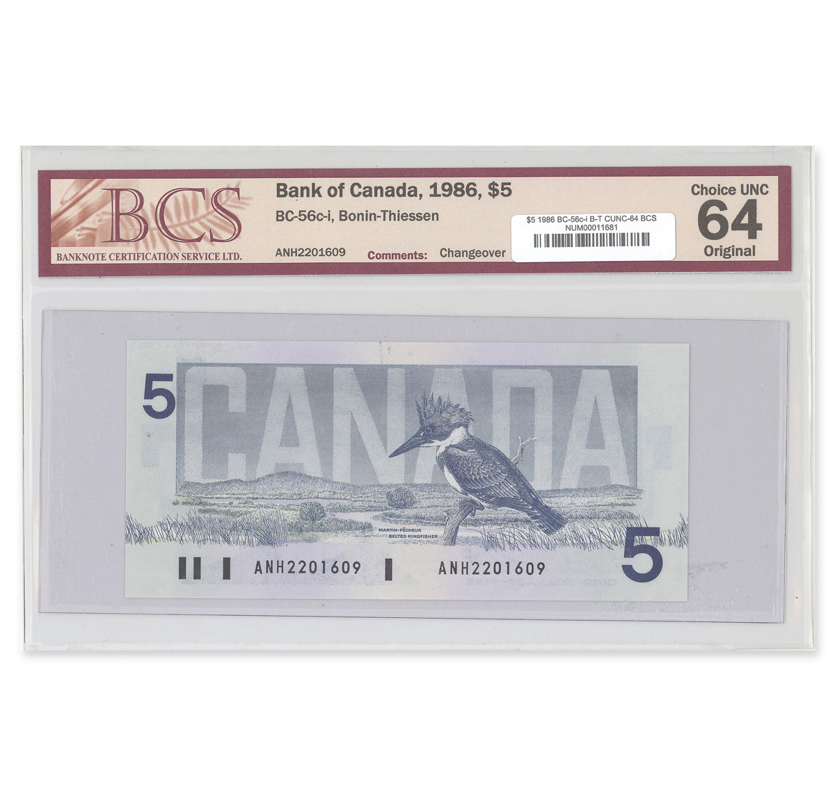 $5 1986 BC-56c-i Bonin-Thiessen Prefix ANH BCS CUNC-64 Original