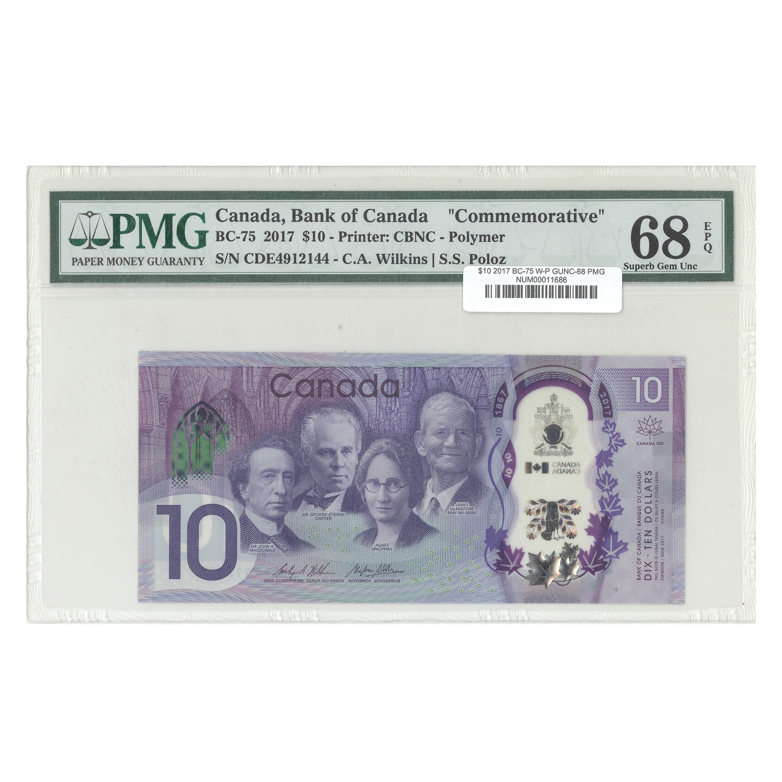 $10 2017 BC-75 Wilkins-Poloz Prefix CDE PMG GUNC-68 EPQ