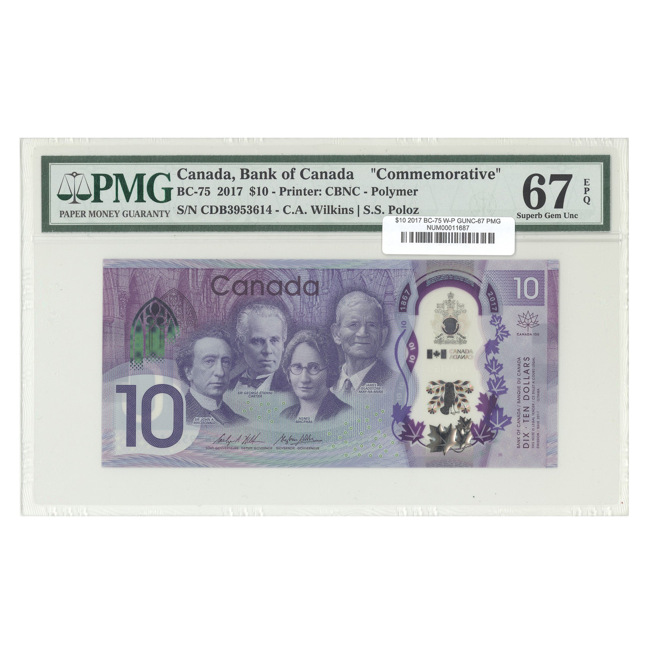$10 2017 BC-75 Wilkins-Poloz Prefix CDB PMG GUNC-67 EPQ
