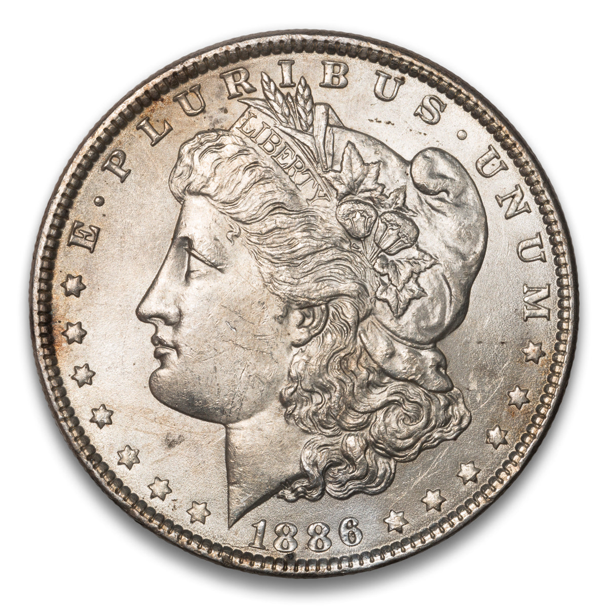 US $1 Morgan 1886 TOP 100 VAM 1A1 Line in 6 & Clash AU-58