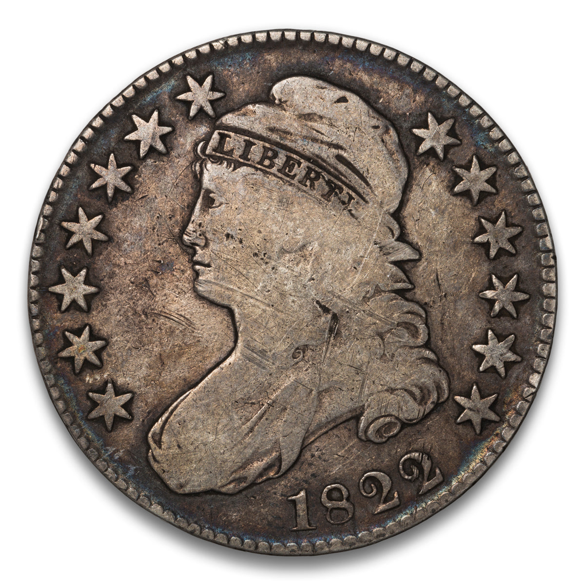 US 50 Cent Capped Bust Lettered Edge 1822 O-107 Button Cap Non-Certified VG-8