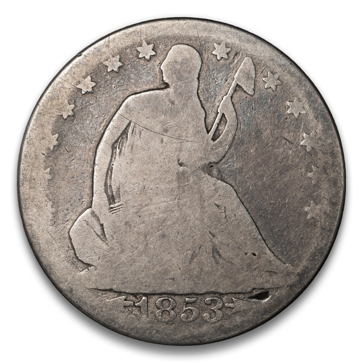 US 50 Cent Seated Arrows & Rays 1853 WB-101 Non-Certified aG-3