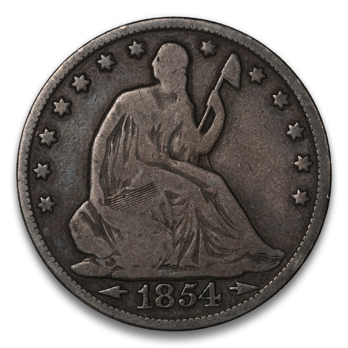 US 50 Cent Seated No Motto, Arrows 1854 WB-101 Non-Certified VG-8