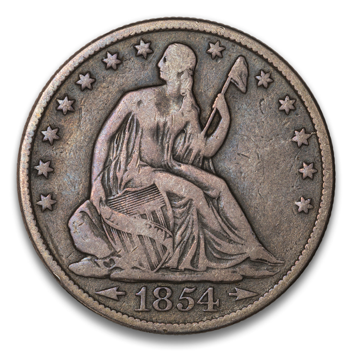 US 50 Cent Seated No Motto, Arrows 1854O WB-33 Non-Certified VG-10