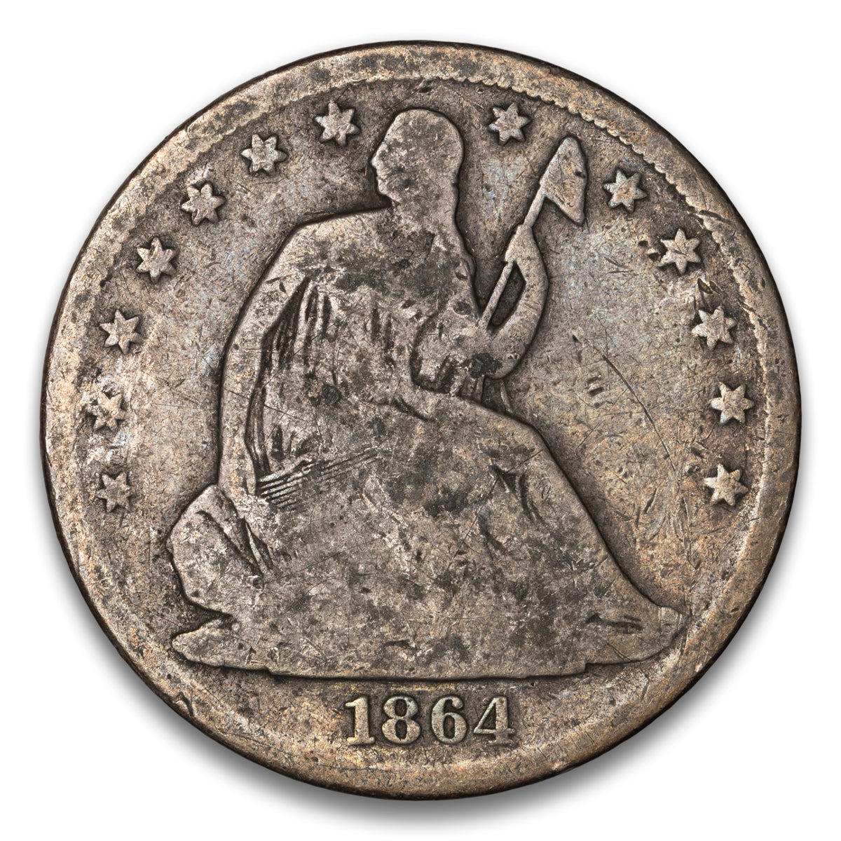 US 50 Cent Seated No Motto 1864S WB-1 Large S Non-Certified G-6