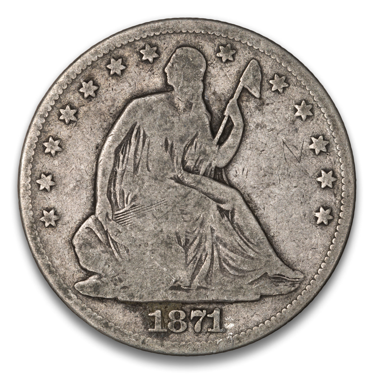 US 50 Cent Seated With Motto 1871 WB-4 Non-Certified VG-8