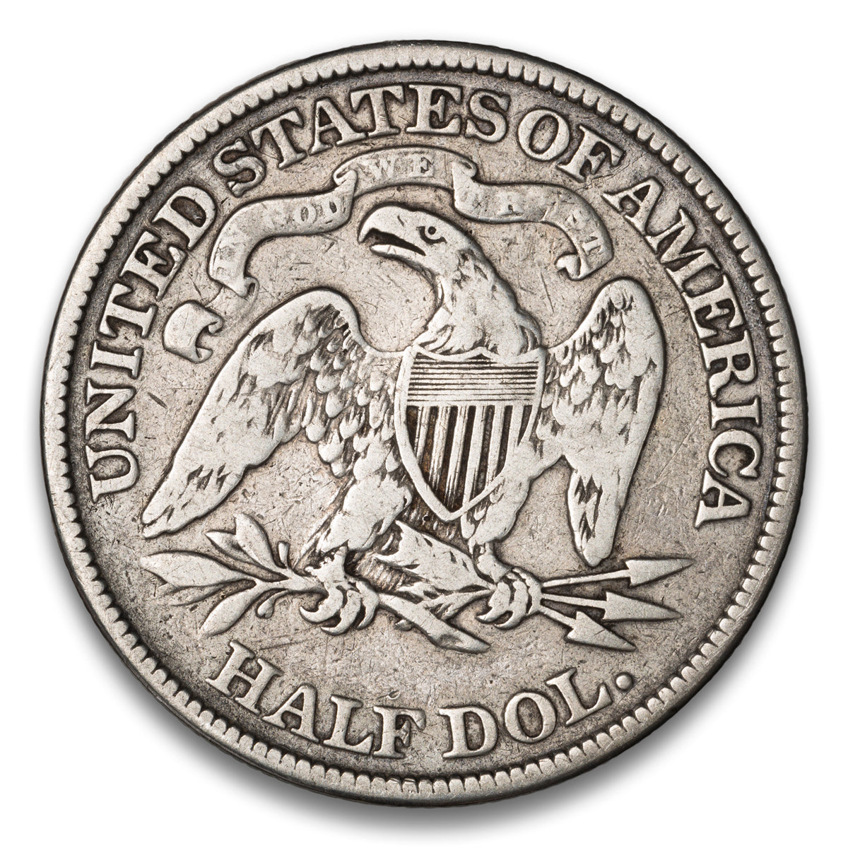 US 50 Cent Seated With Motto, Arrows 1873 Arrows WB-106 Large Arrows Non-Certified F-12