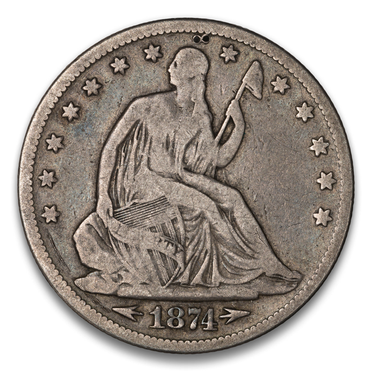 US 50 Cent Seated With Motto, Arrows 1874 WB-102 Large Arrows Non-Certified VG-10