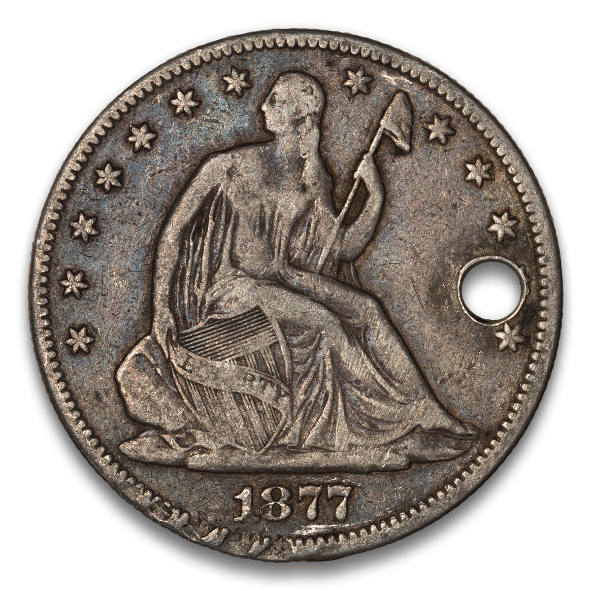 US 50 Cent Seated With Motto 1877 WB-103 Type 2 Closed Bud Non-Certified F-12