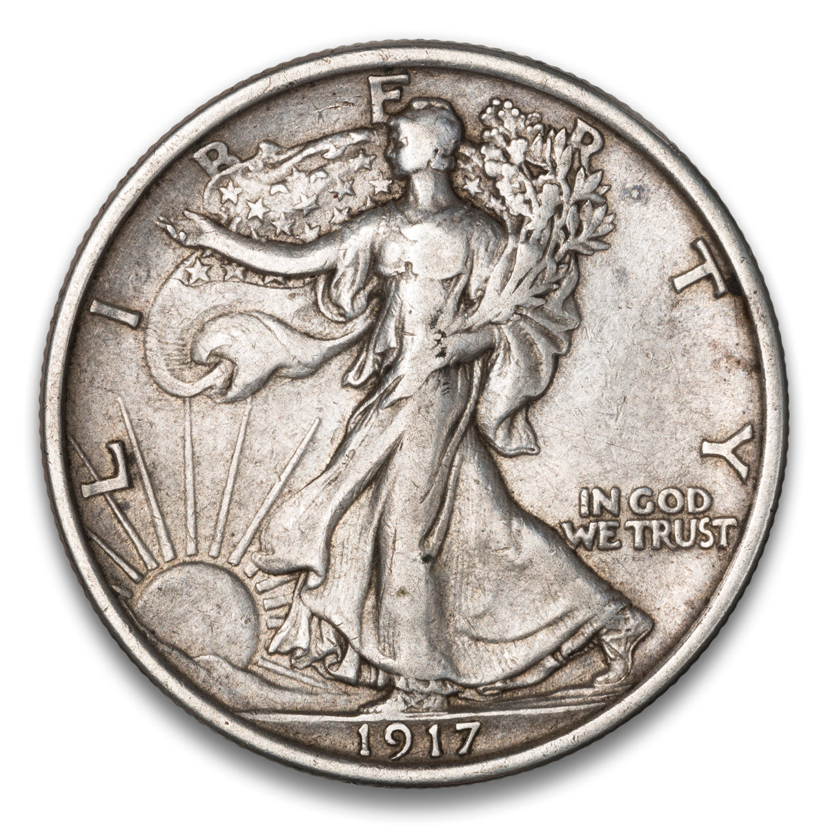 US 50 Cent Walking 1917D Reverse Mintmark EF-40
