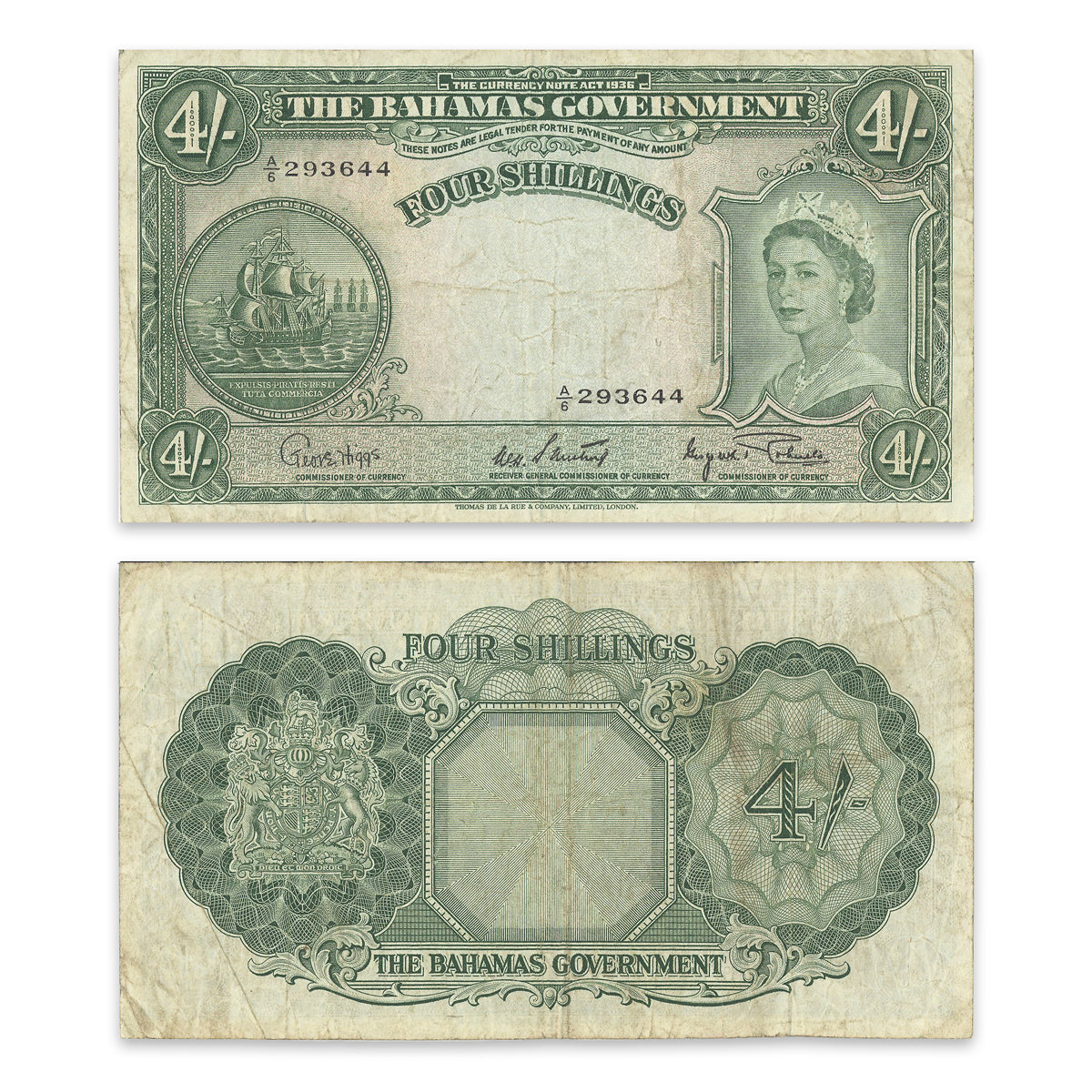Bahamas 4 Shillings 1953 P# 13d F-18