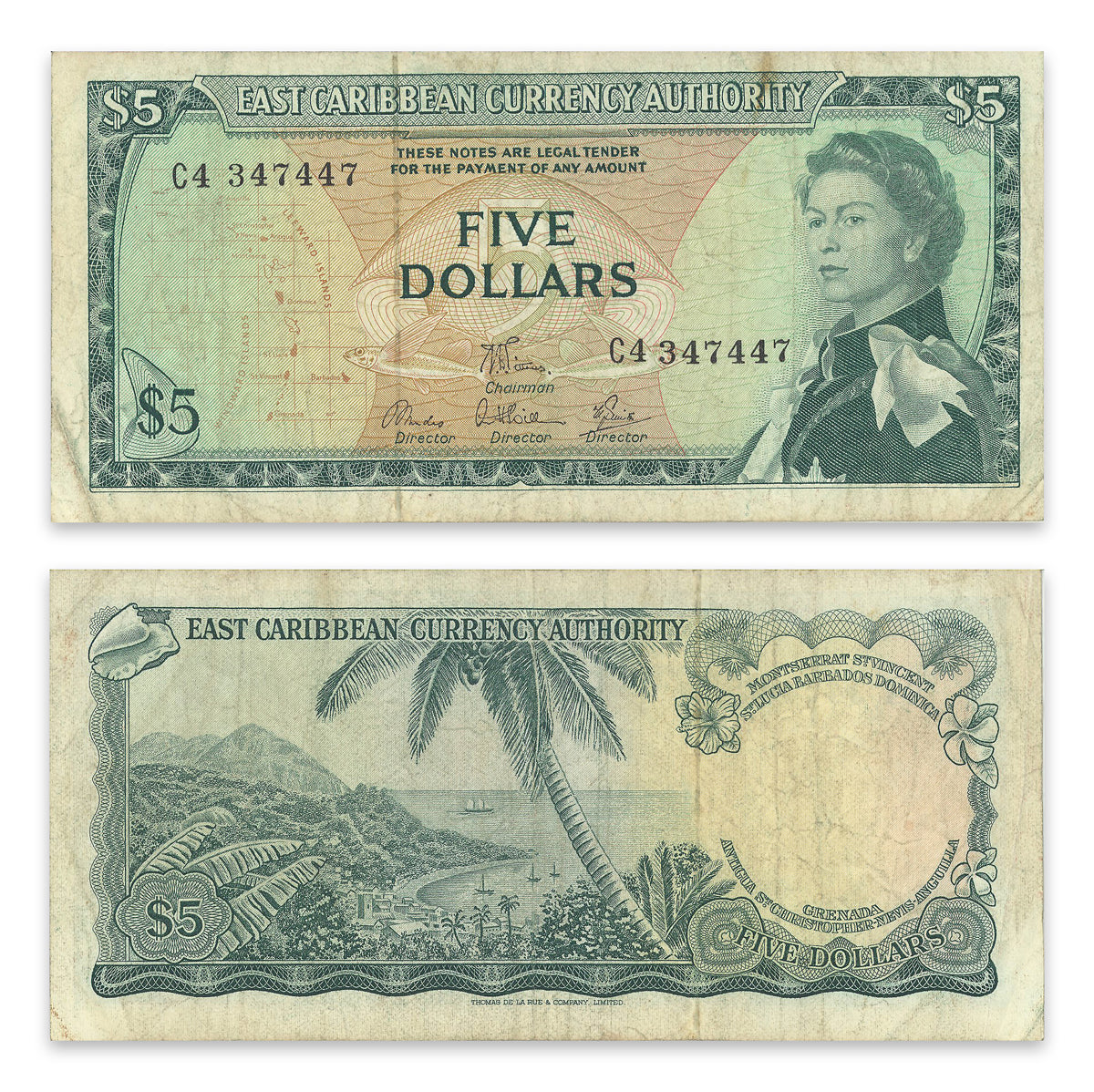 East Caribbean States 5 Dollars 1965 P# 14e F-15