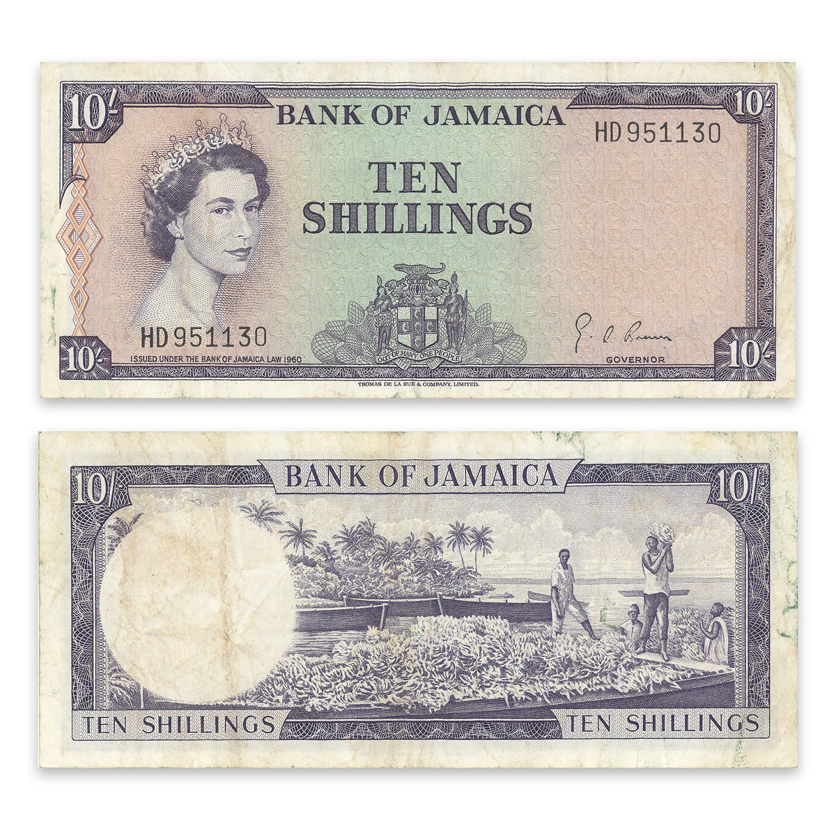 Jamaica 10 Shillings 1964 P# 51Be VF-25