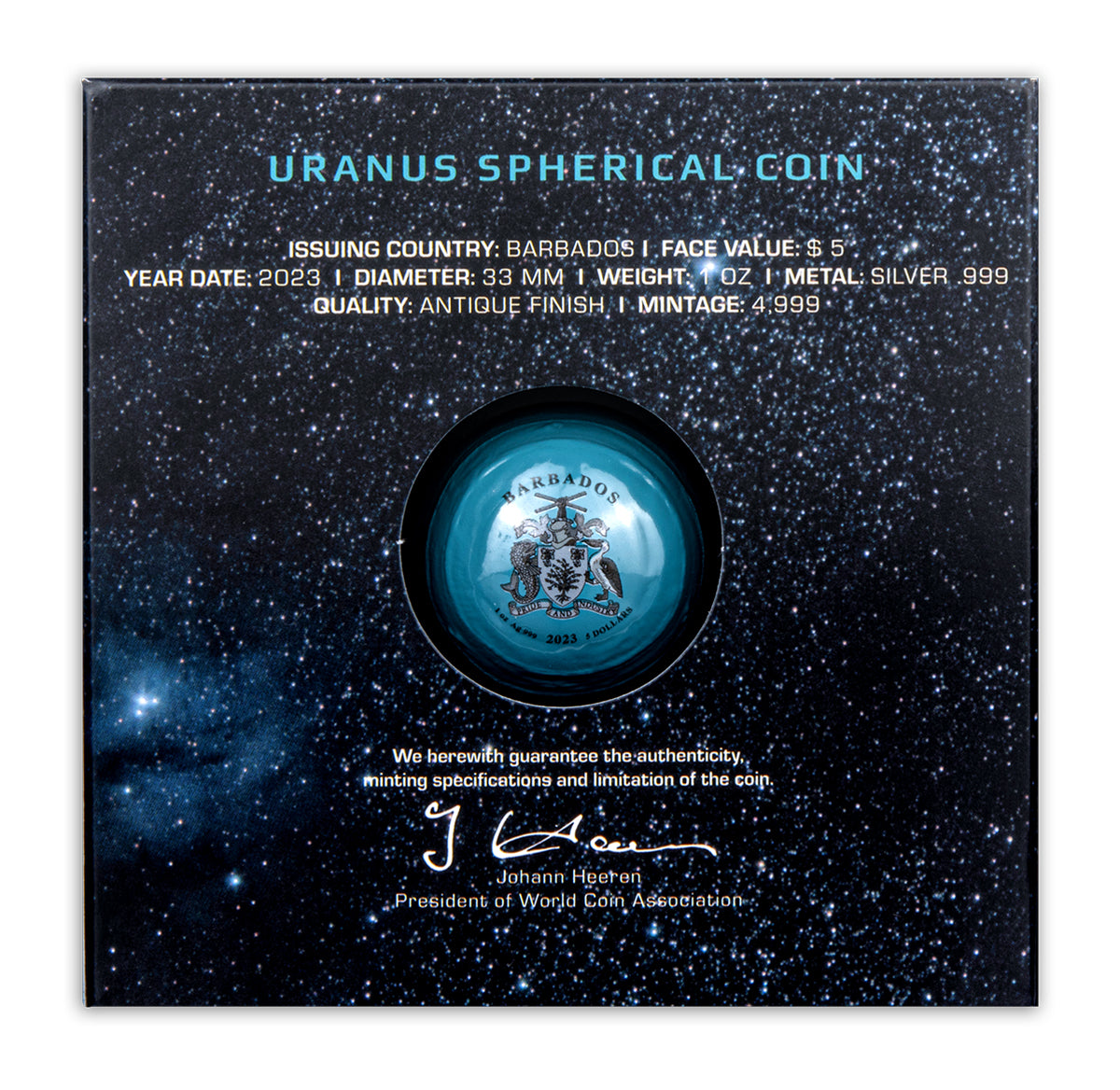 2023 $5 Uranus - Pure Silver Coloured Spherical Coin