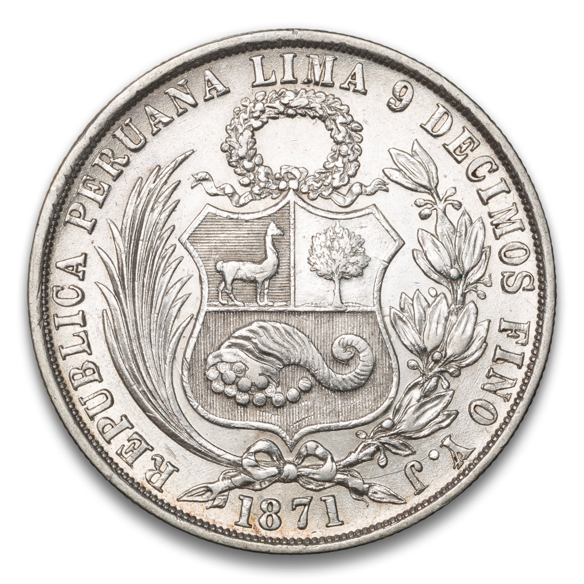 Peru Silver 1 Sol 1871 YJ
