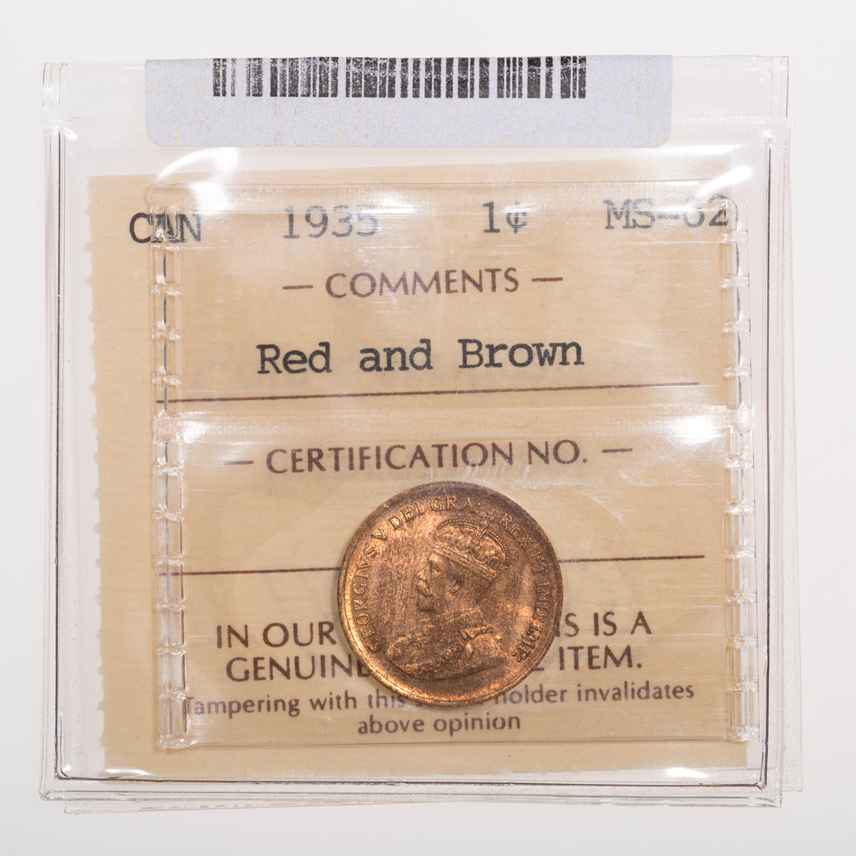 1 Cent 1935 ICCS MS-62 Red and Brown
