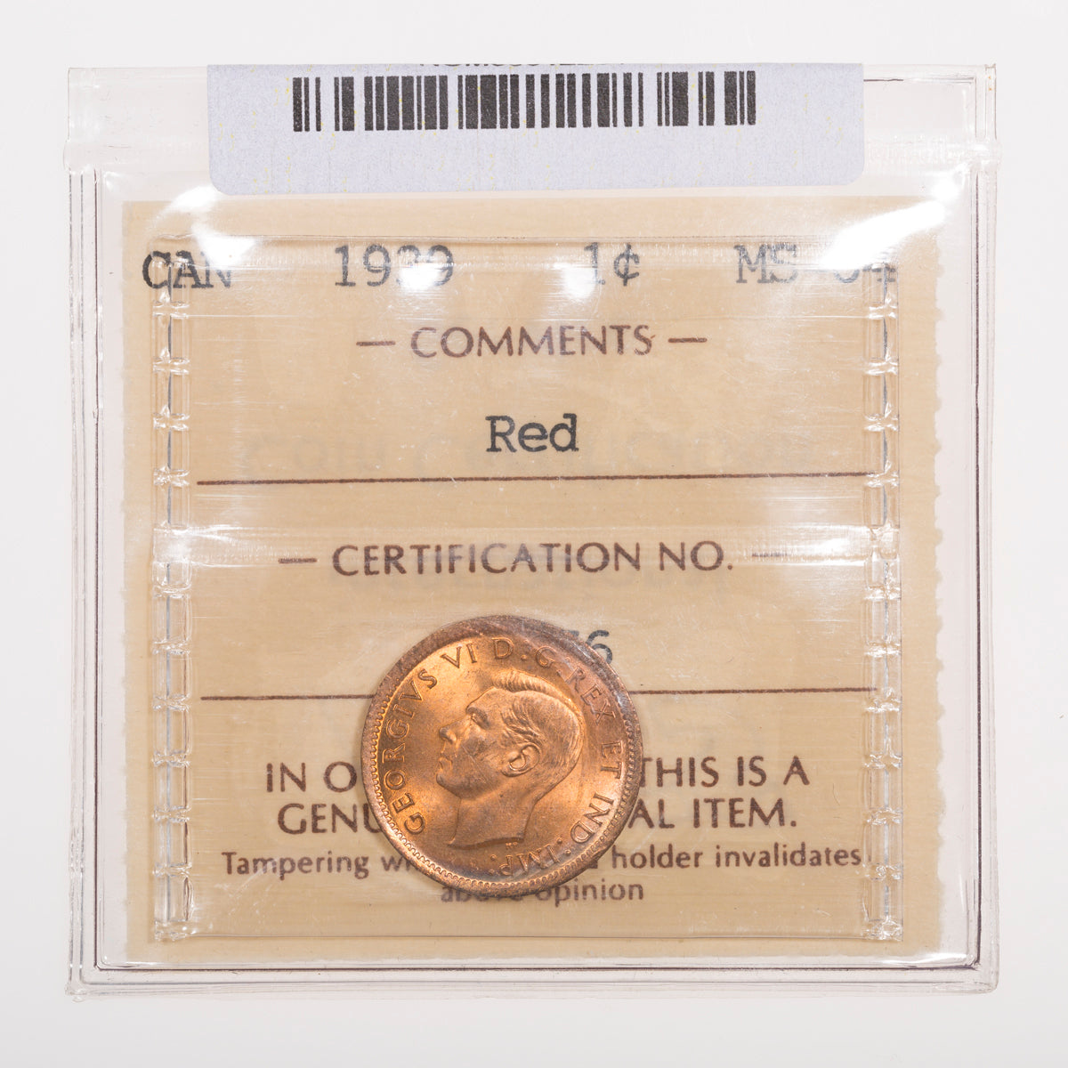 1 Cent 1939 ICCS MS-64 Red